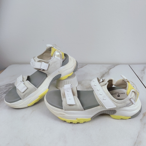 Pierre Cardin White Gray Yellow Chunky Platform Sporty Ankle Strap Sandals, 8.5 - Picture 3 of 9